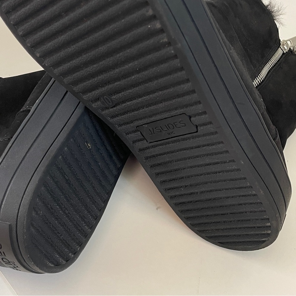 J Slides NYC Henley Winter Boots Black Leather Nubuck Faux Fur Lined Zip 10 - Picture 11 of 12
